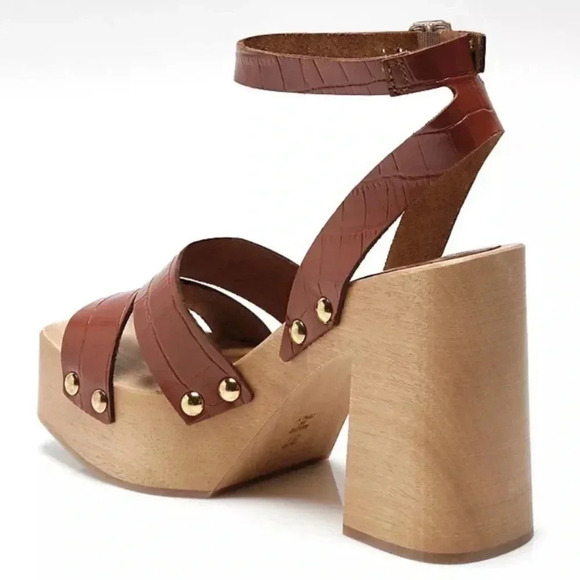 New Free People Mallory Clogs Wood Heel Sandal Shoes in Luggage Brown 11 - Picture 13 of 15